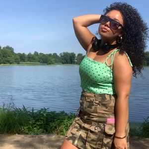 Zara Pecan Lime Green Polka dot Top size Medium